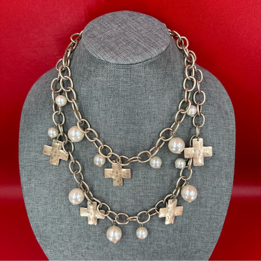 Southern Living Gold Cross and Pearl Necklace - Picture 3 of 13